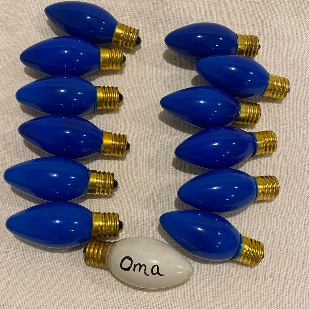 Vintage Christmas blue incandescent light bulbs - holidays / Hanukkah #1 -12
